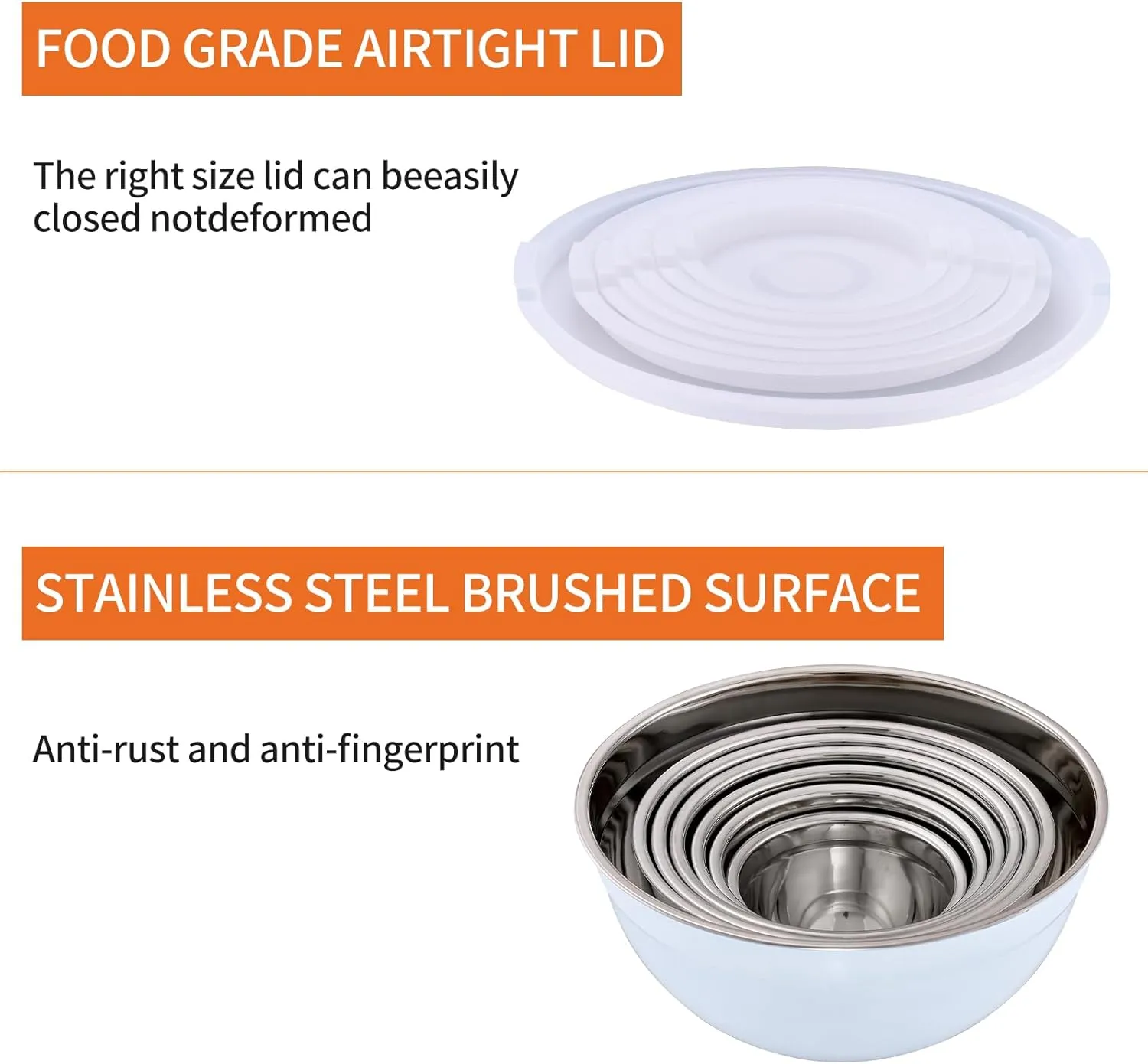 White Mixing Bowls With Airtight Lids,Stainless Steel Bowl,Salad Bowls 7 Piece Colorful Nesting Bowl Rainbow Kitchen Accessories,Size 7,3.6,2.7,2.1,1.5,1.1,0.8QT Stackable Design