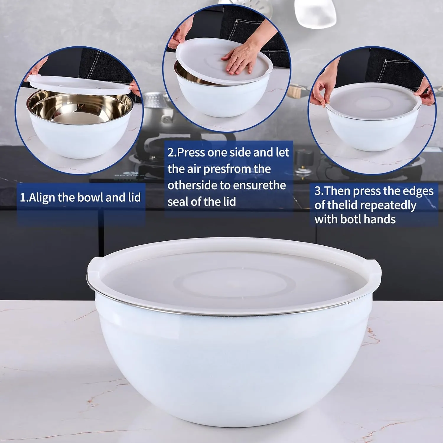 White Mixing Bowls With Airtight Lids,Stainless Steel Bowl,Salad Bowls 7 Piece Colorful Nesting Bowl Rainbow Kitchen Accessories,Size 7,3.6,2.7,2.1,1.5,1.1,0.8QT Stackable Design