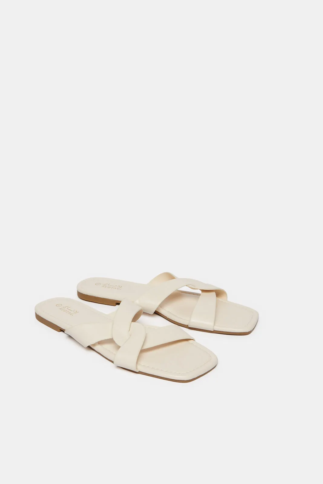 Women Beige Crisscross Mule