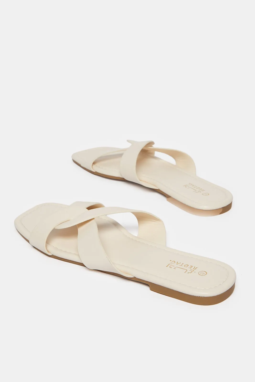 Women Beige Crisscross Mule
