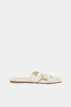 Women Beige Crisscross Mule