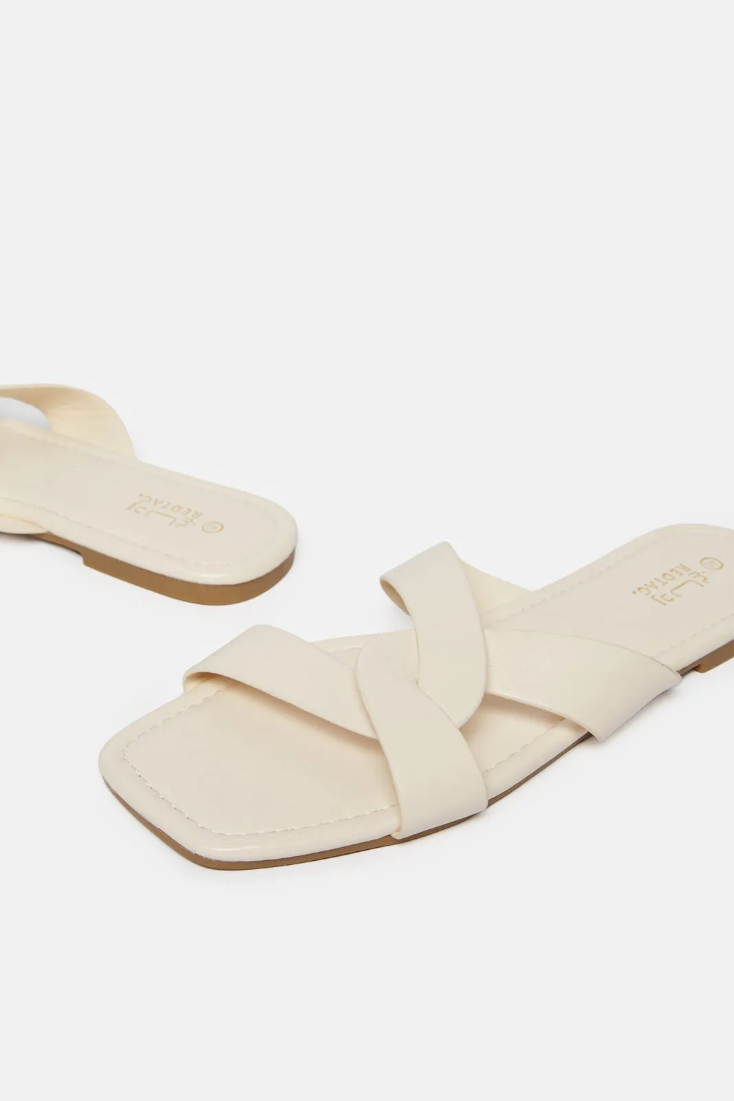 Women Beige Crisscross Mule
