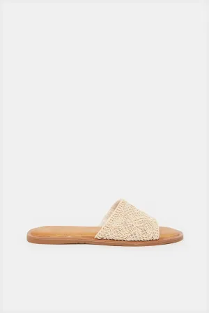 Women Beige Knitted Mule