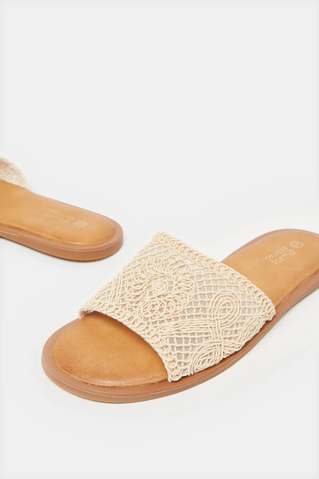 Women Beige Knitted Mule