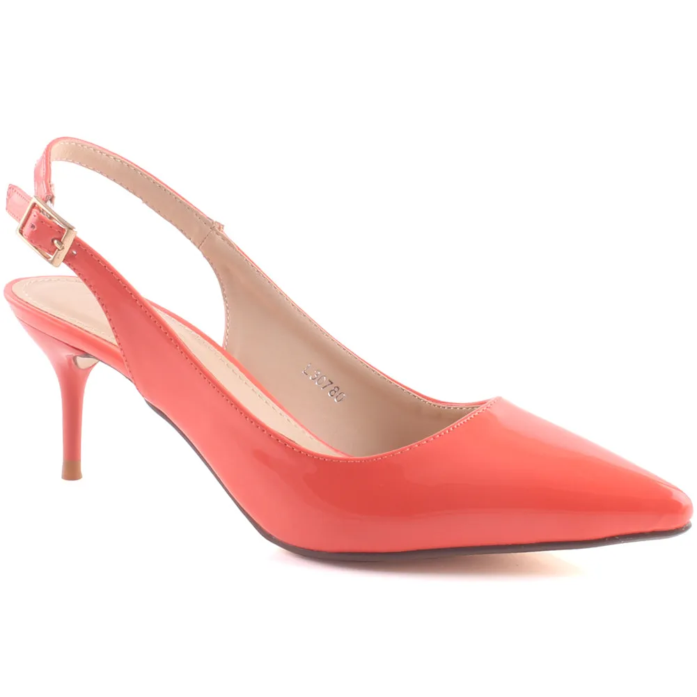 Women "VIVECA" Shaded Sling Back Closed Toe Patent Stiletto Heel Sandals