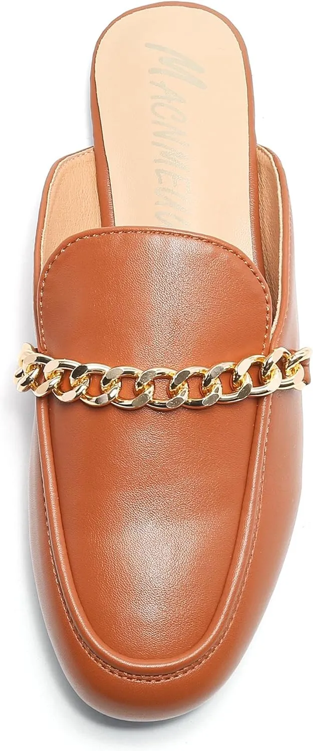 Women's Black Mules: Round Toe, Backless, Slides, Comfortable, Metal Buckle