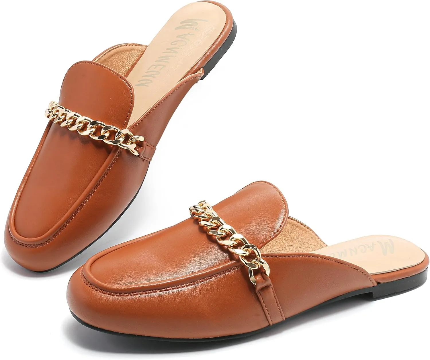 Women's Black Mules: Round Toe, Backless, Slides, Comfortable, Metal Buckle