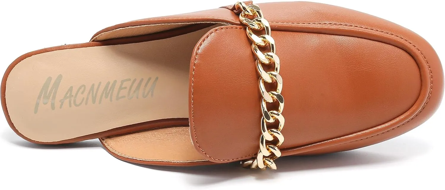Women's Black Mules: Round Toe, Backless, Slides, Comfortable, Metal Buckle