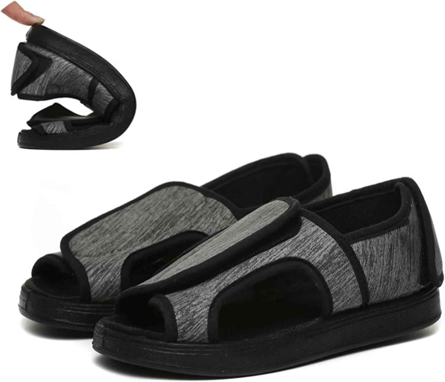 Women’s Extra Wide Open Toed Sandal Shoes，Middle-Aged and Elderly Spring and Summer Widening Adjustable Sandals, Swollen Feet Wide Fat Thumb Valgus Shoes,Grey,43