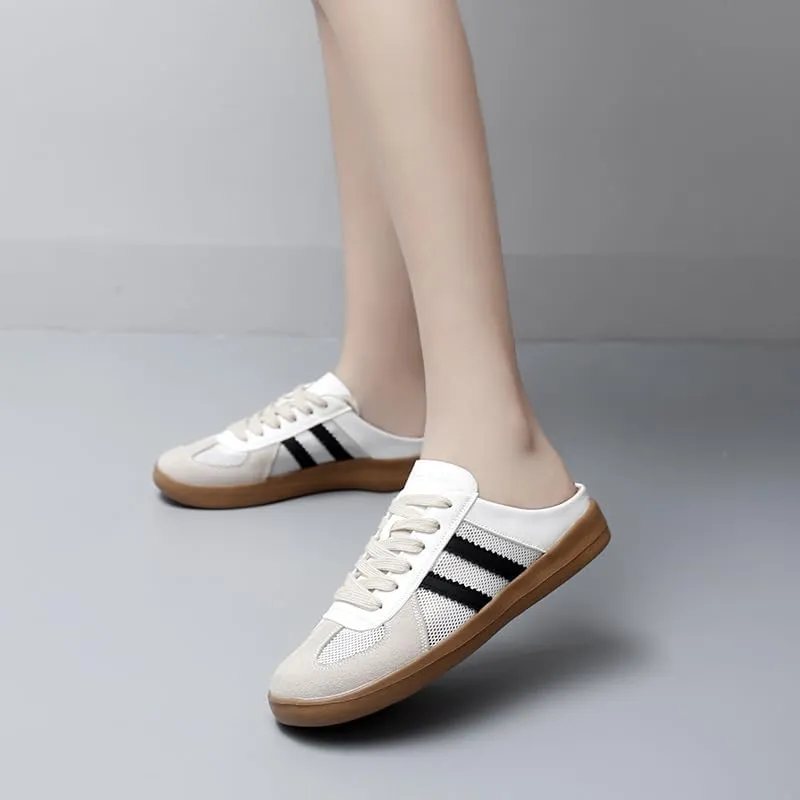 Women's Fashionable Contrast Mesh Design Lace Up Walking Shoes, Casual Slides Breathable Comfortable Sports Shoes, Female All-Match Round Toe Slip On for Women Comfortable