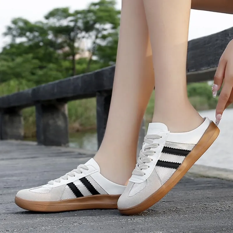 Women's Fashionable Contrast Mesh Design Lace Up Walking Shoes, Casual Slides Breathable Comfortable Sports Shoes, Female All-Match Round Toe Slip On for Women Comfortable