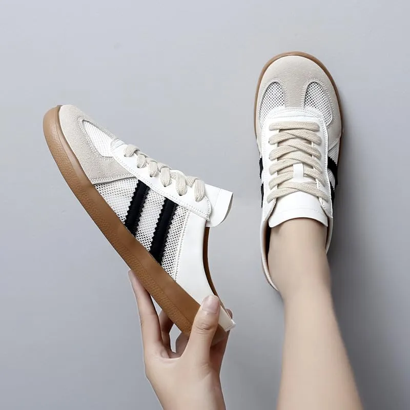 Women's Fashionable Contrast Mesh Design Lace Up Walking Shoes, Casual Slides Breathable Comfortable Sports Shoes, Female All-Match Round Toe Slip On for Women Comfortable