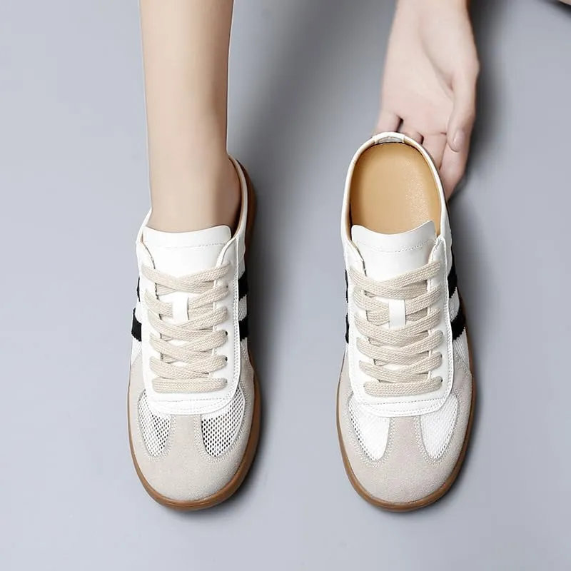 Women's Fashionable Contrast Mesh Design Lace Up Walking Shoes, Casual Slides Breathable Comfortable Sports Shoes, Female All-Match Round Toe Slip On for Women Comfortable