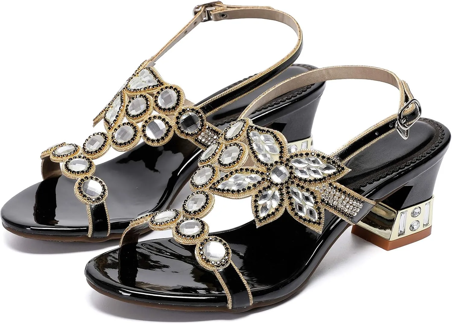 Women's Handmade Rhinestones Crystal Heel Evening Bridal Wedding Prom Sandals Heeled 6.5 cm