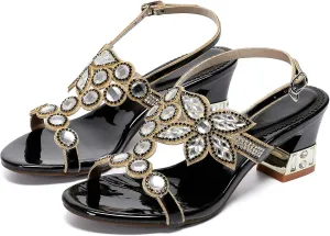 Women's Handmade Rhinestones Crystal Heel Evening Bridal Wedding Prom Sandals Heeled 6.5 cm