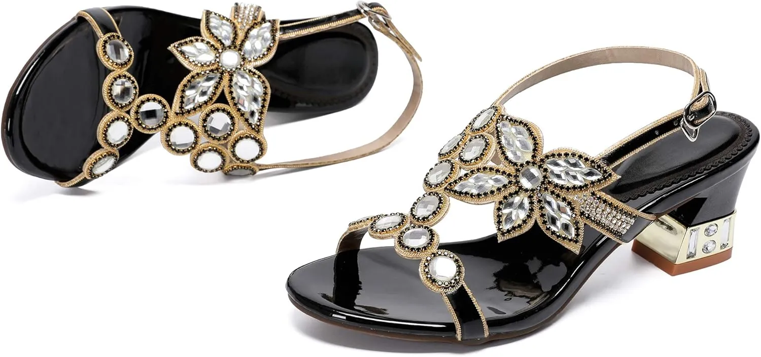 Women's Handmade Rhinestones Crystal Heel Evening Bridal Wedding Prom Sandals Heeled 6.5 cm