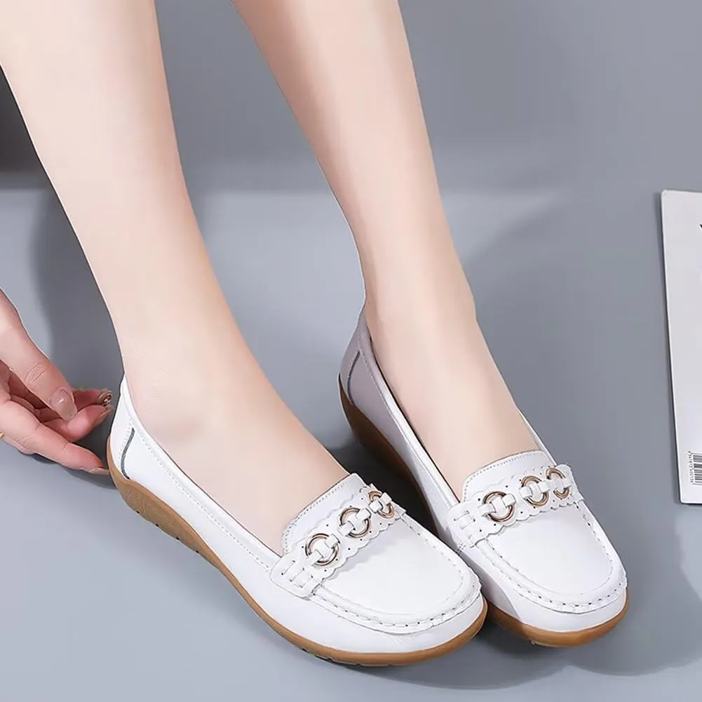 Women's Leather Classic Wedge Moccasins Slip-Ons Casual Walking Driving Shoes