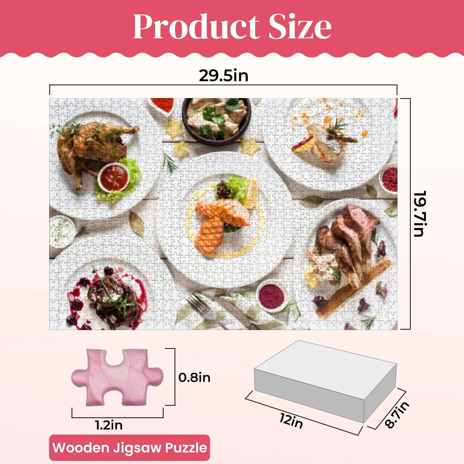 Wooden Puzzles Fish Meat Meals Variety Flat Lay Jigsaw Puzzles for Adults 1000 Pieces Impossible Puzzle Challenging Puzzle Educational Toys Decompression Game