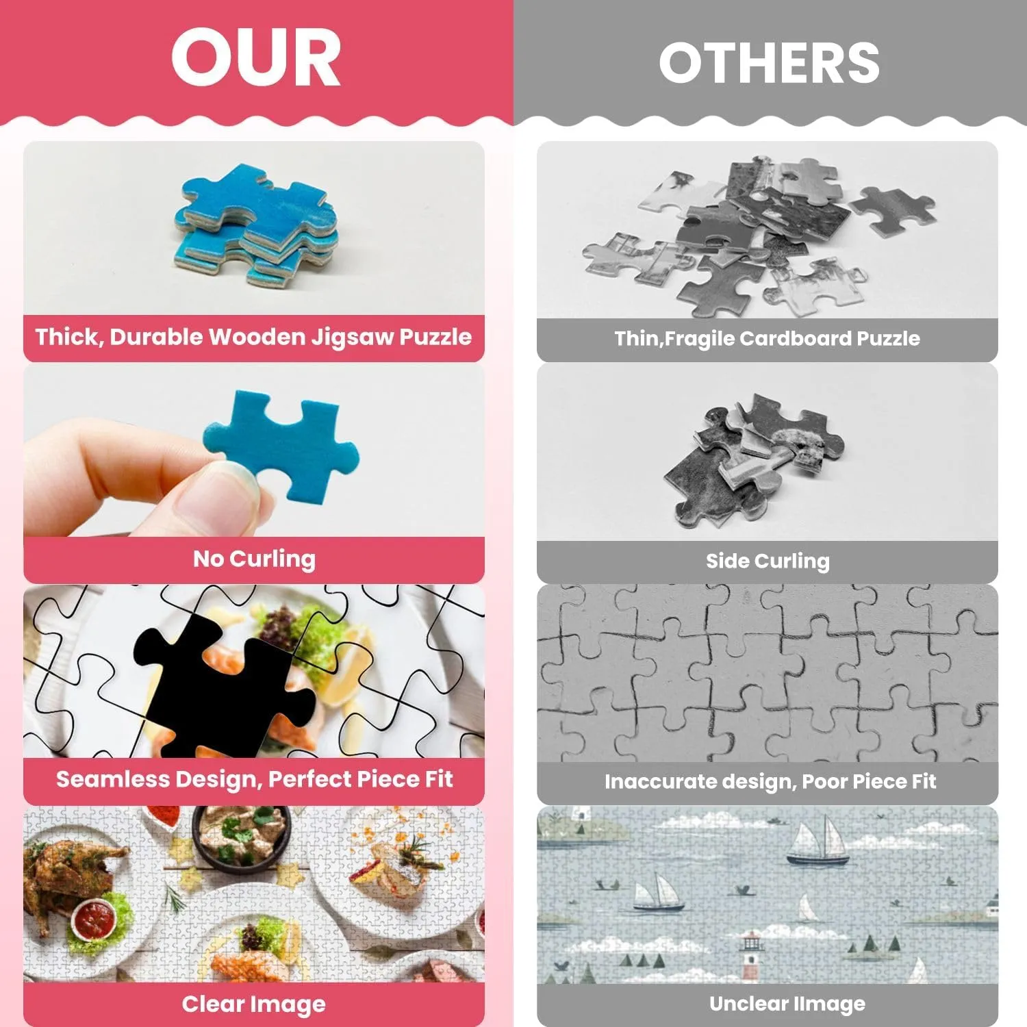 Wooden Puzzles Fish Meat Meals Variety Flat Lay Jigsaw Puzzles for Adults 1000 Pieces Impossible Puzzle Challenging Puzzle Educational Toys Decompression Game