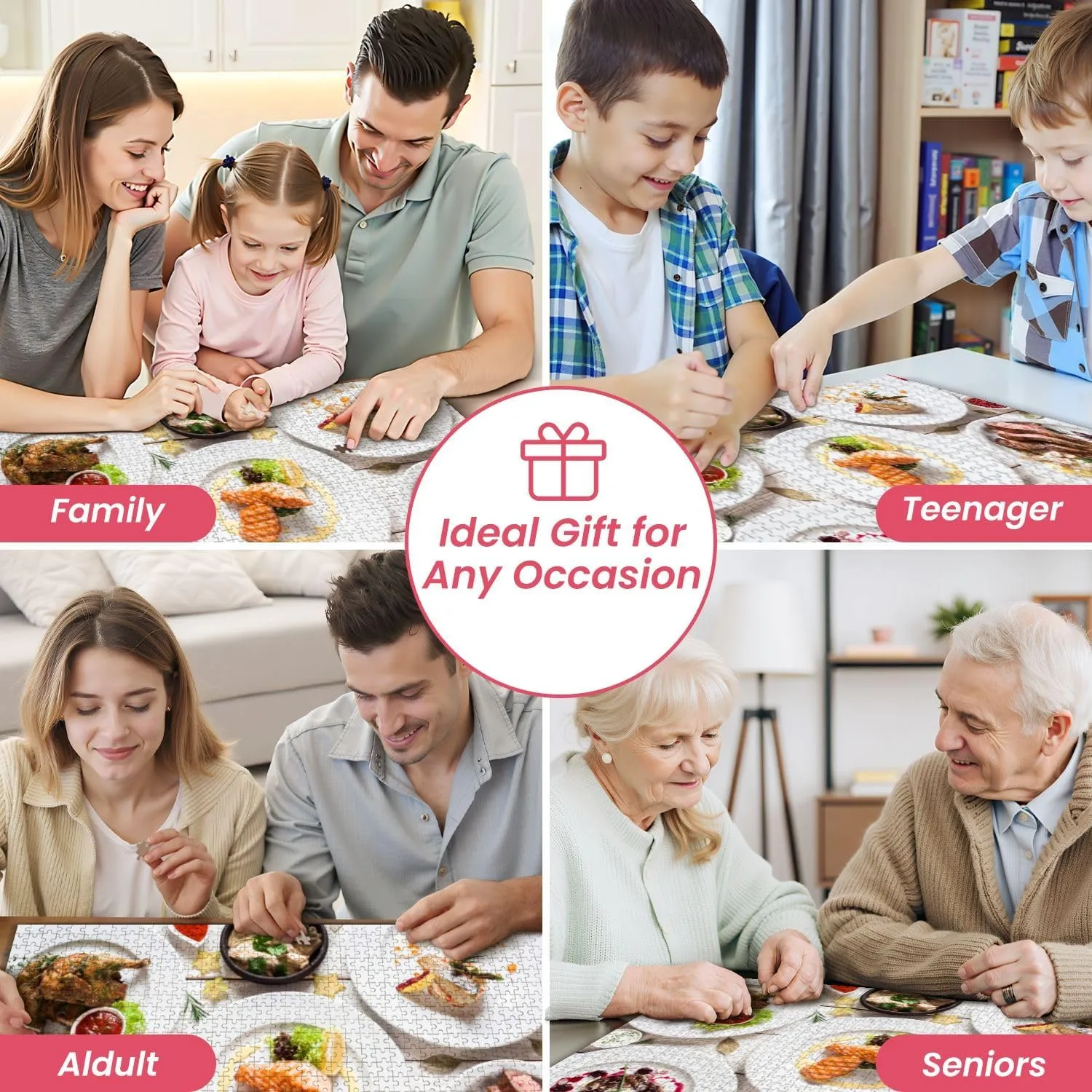 Wooden Puzzles Fish Meat Meals Variety Flat Lay Jigsaw Puzzles for Adults 1000 Pieces Impossible Puzzle Challenging Puzzle Educational Toys Decompression Game