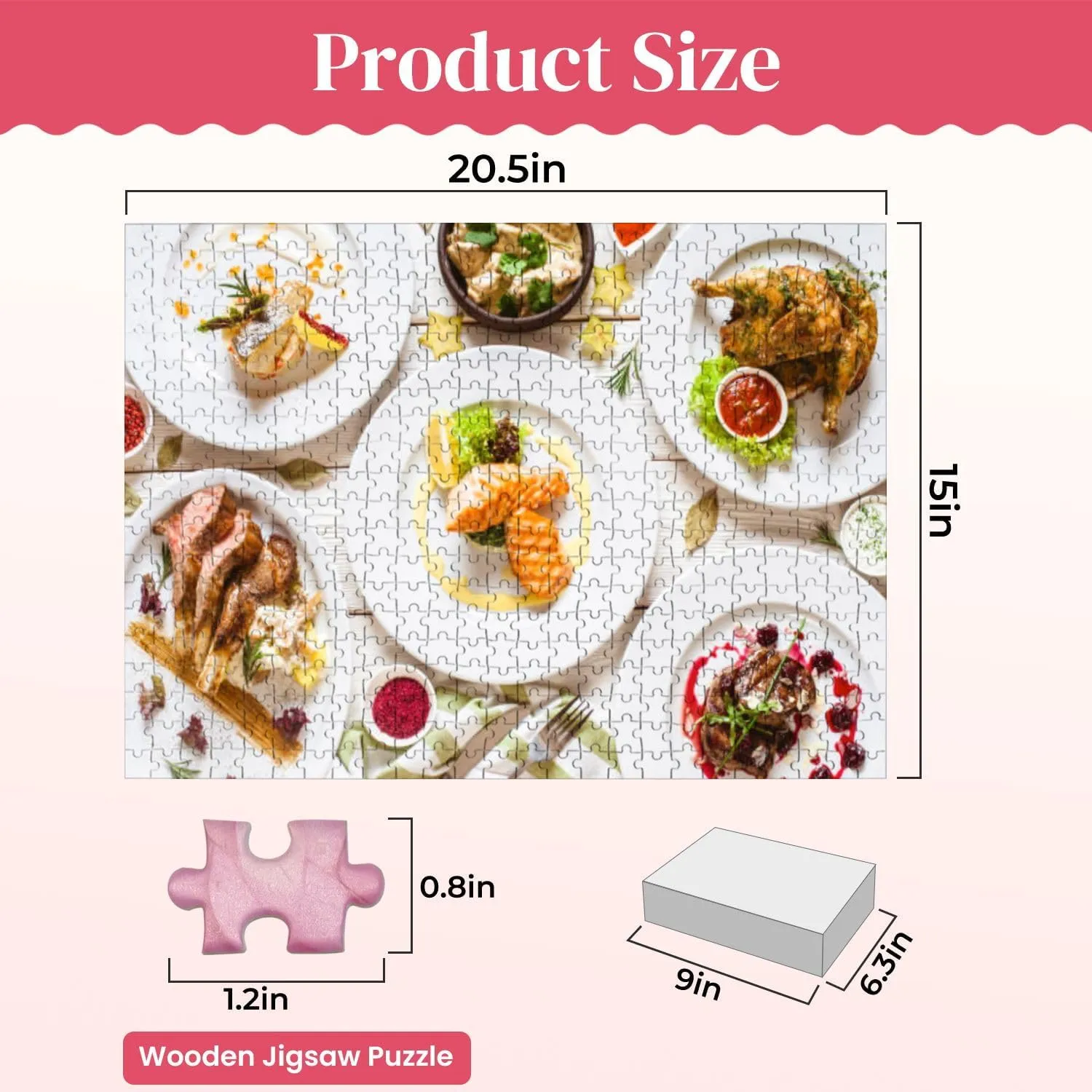 Wooden Puzzles top View Food Assortment Luxury Buffet Flat Lay Jigsaw Puzzles for Adults 500 Pieces Impossible Puzzle Challenging Puzzle Educational Toys Decompression Game