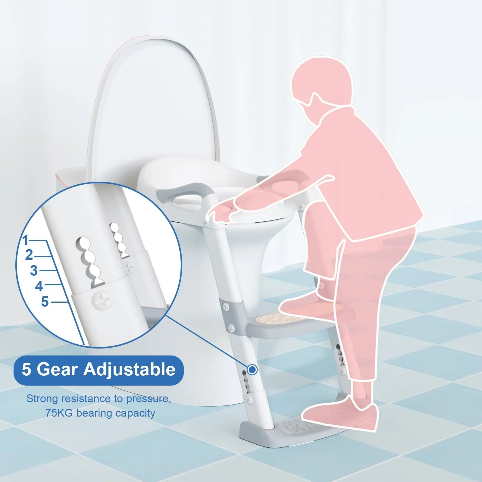 XJD Potty Training Toilet Seat for Toddlers,kids Folding Potty Seat with Ladders Steps Stools,Grey