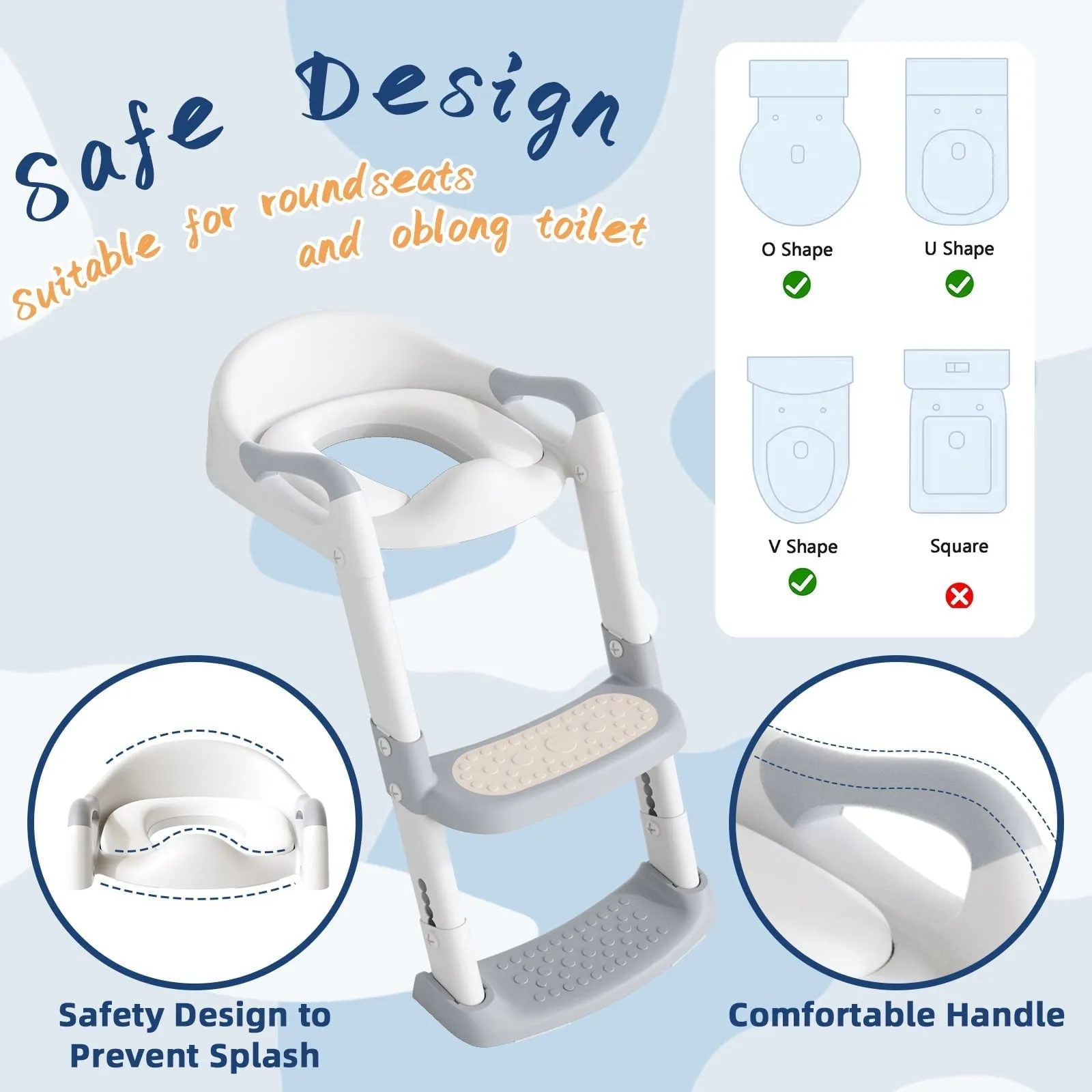 XJD Potty Training Toilet Seat for Toddlers,kids Folding Potty Seat with Ladders Steps Stools,Grey