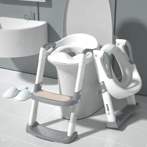 XJD Potty Training Toilet Seat for Toddlers,kids Folding Potty Seat with Ladders Steps Stools,Grey