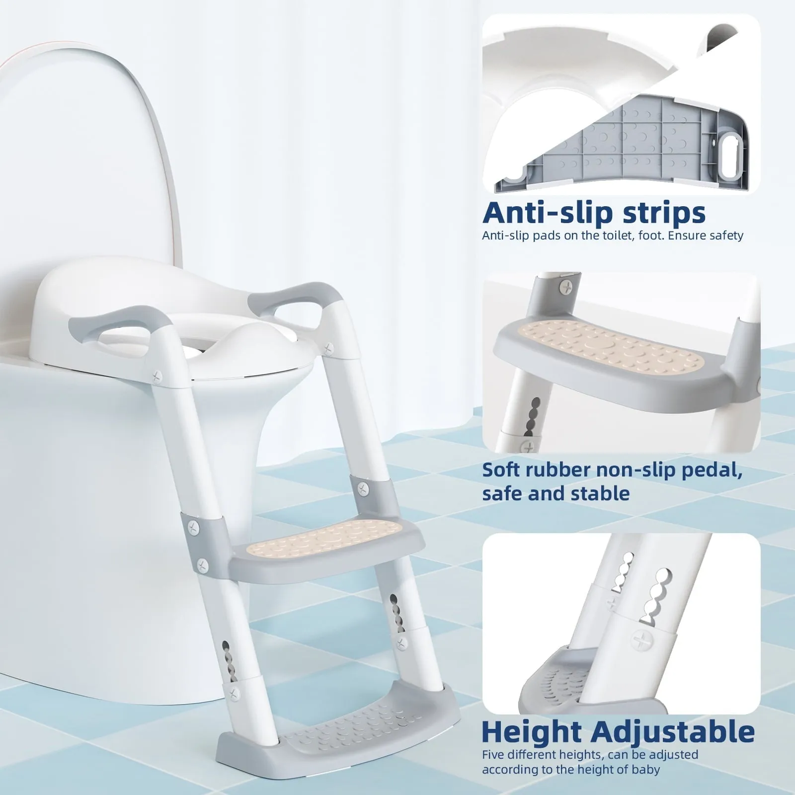 XJD Potty Training Toilet Seat for Toddlers,kids Folding Potty Seat with Ladders Steps Stools,Grey