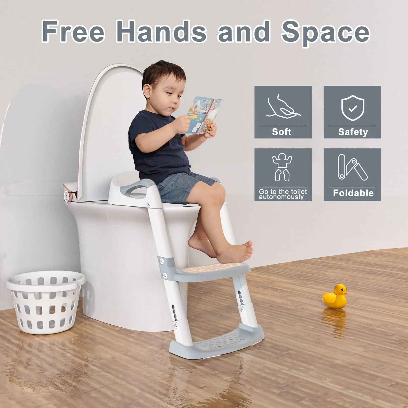 XJD Potty Training Toilet Seat for Toddlers,kids Folding Potty Seat with Ladders Steps Stools,Grey