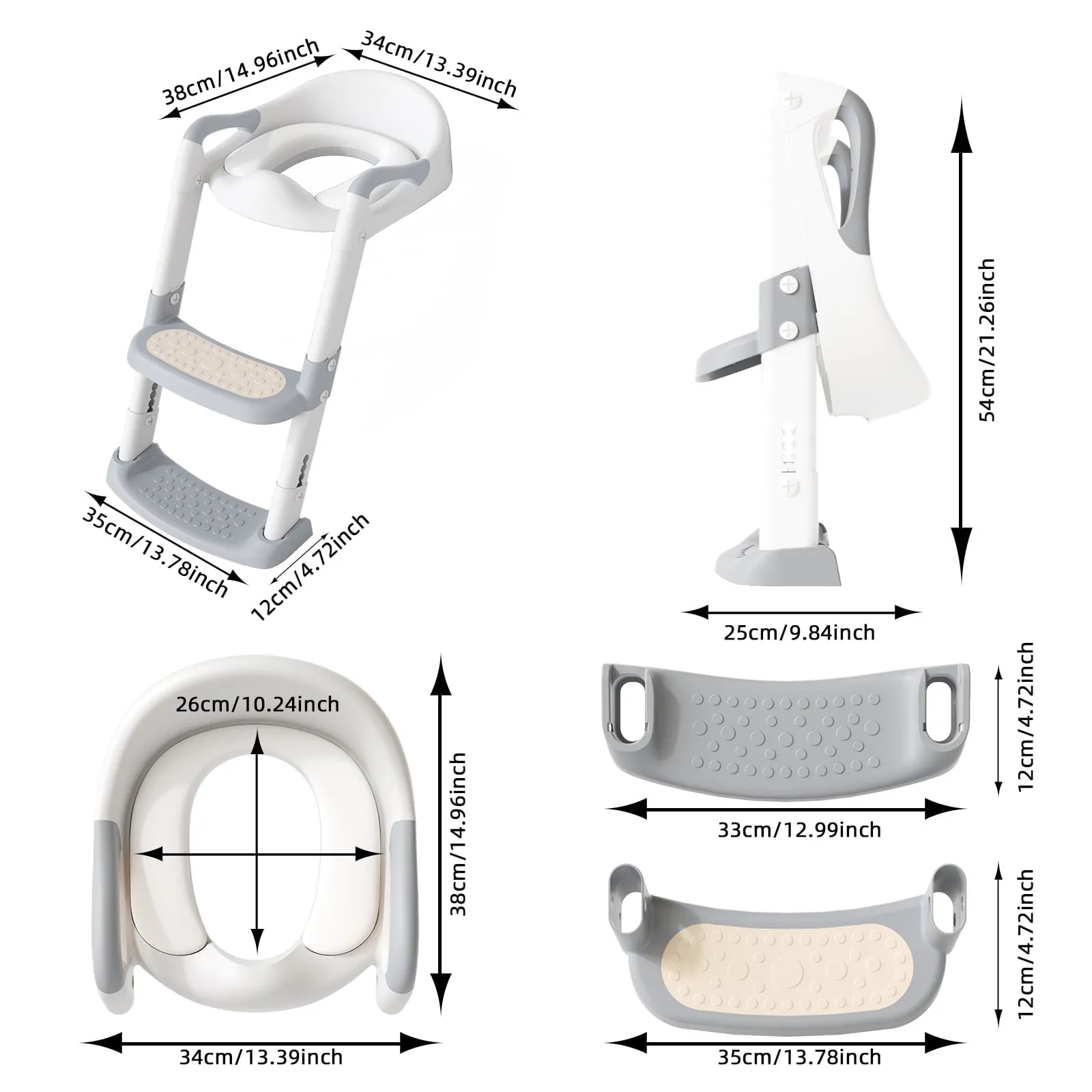 XJD Potty Training Toilet Seat for Toddlers,kids Folding Potty Seat with Ladders Steps Stools,Grey