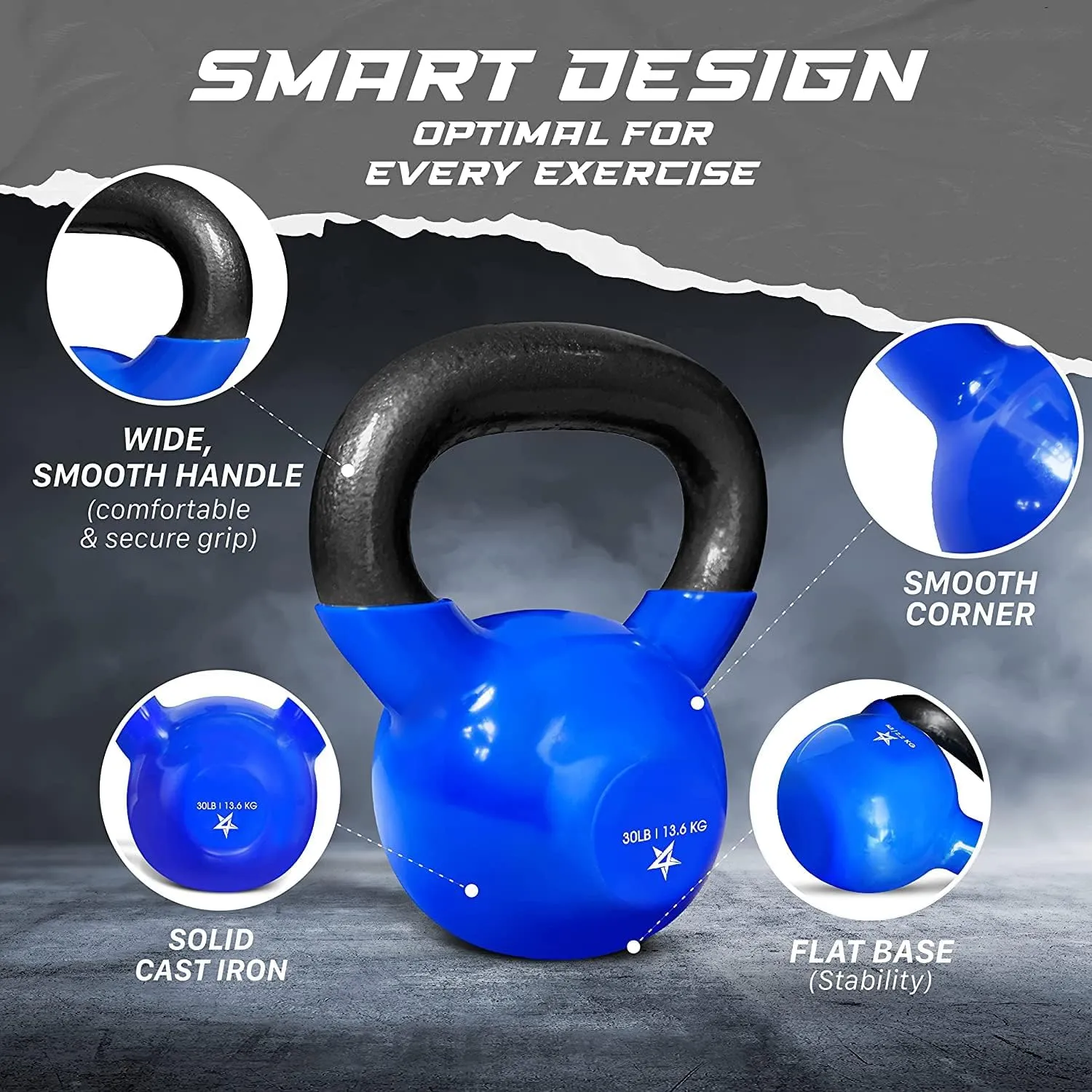 Yes4All 5-65lbs Kettlebells Vinyl Coated Cast Iron for Dumbbell Weights Exercises, Gym, Fitness, Full Body Workout Equipment Push up, Grip and Strength Training