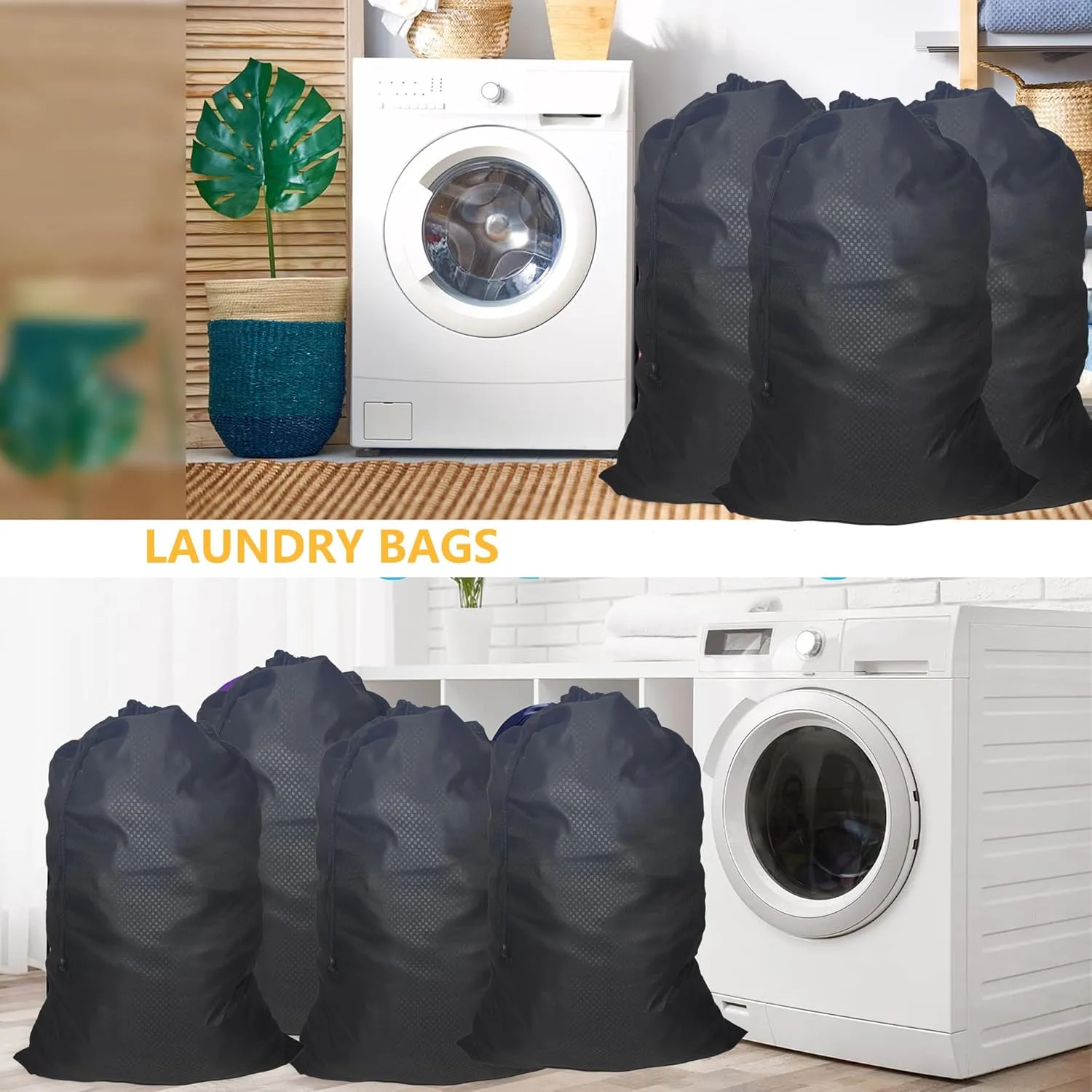 ZPECC Travel Laundry Bag 24 Pack,Bulk Extra Large Heavy Duty Bags, Durable Dirty Clothes Organizer With Drawstring, Fit a Basket or Hamper (40" X 30",Black)